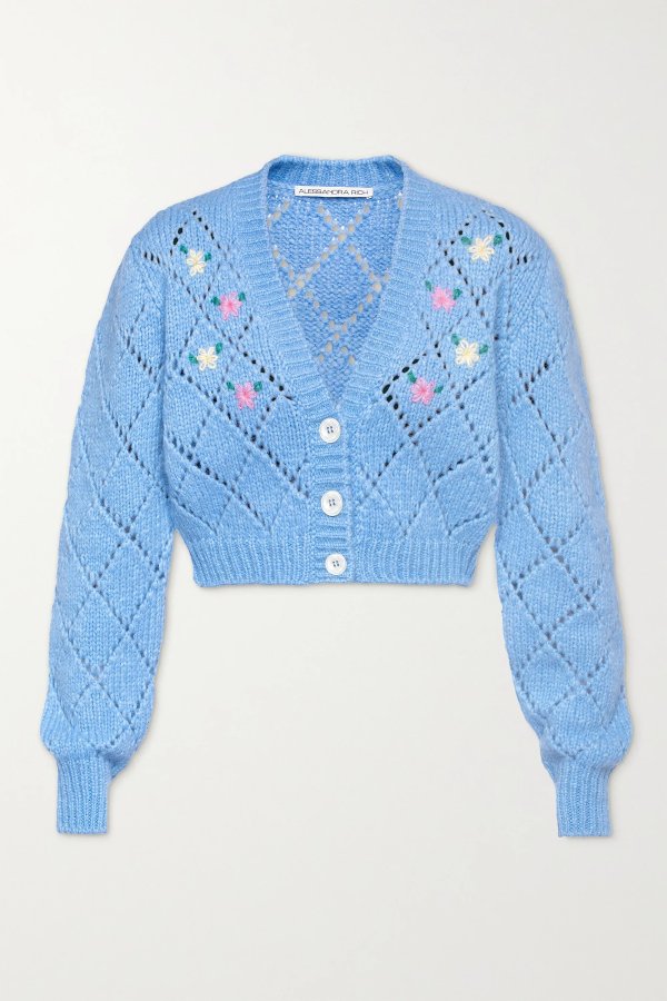 Cropped embroidered pointelle-knit alpaca-blend cardigan