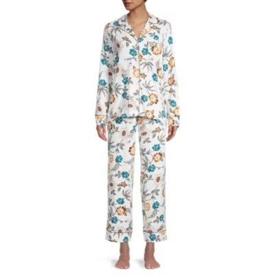 Womens V-Neck Long Sleeve 2-pc. Pant Pajama Set