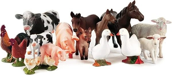 Farm Animal Figurines - 15 Piece Playset of Small Realistic Plastic Assorted Farm Animals for Toddlers and Kids