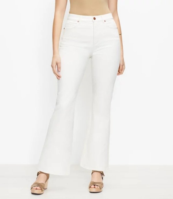 High Rise Sandal Flare Jeans in Natural White | LOFT