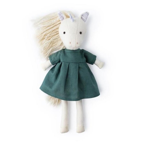 Organic Animal Doll - Peaseblossom Unicorn in River Green Linen Dress