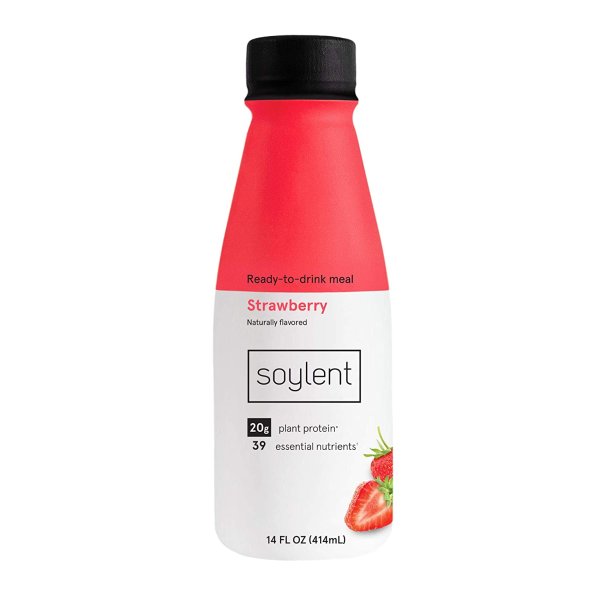 Soylent Strawberry Plant Protein Meal Replacement Shake, 14 fl oz, 12 Bottles