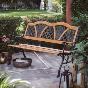 Coral Coast Clemens Wood and Metal Garden Bench