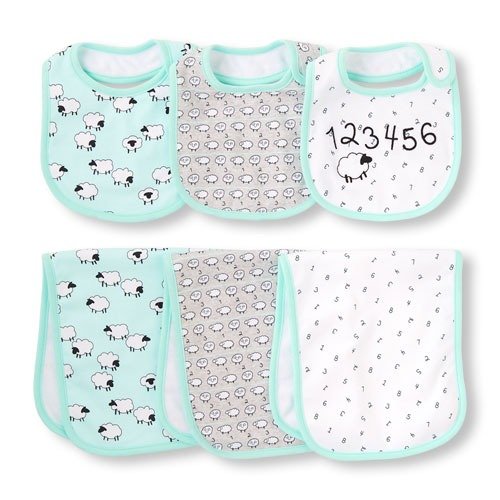 Unisex Baby Counting Sheep Bib And Burp Cloth 6-Pack