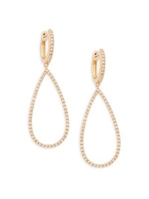 Saks Fifth Avenue 14K Yellow Gold Diamond Teardrop Dangle Drop Earrings