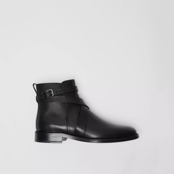 Strap Detail Leather Ankle Boots