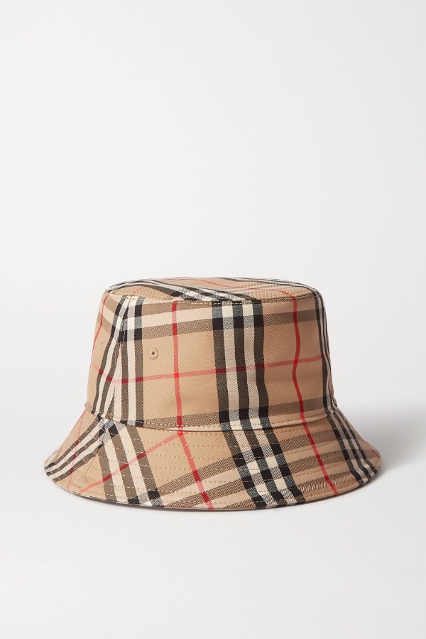Checked cotton-twill bucket hat