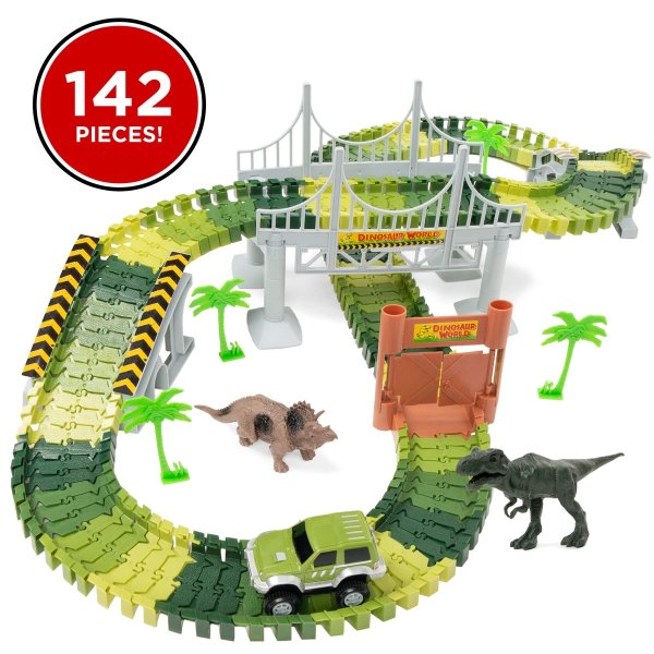 142件套大型恐龙主题赛车道+电动小车+恐龙玩偶
