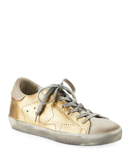 Metallic Leather Lace-Up Platform Sneakers