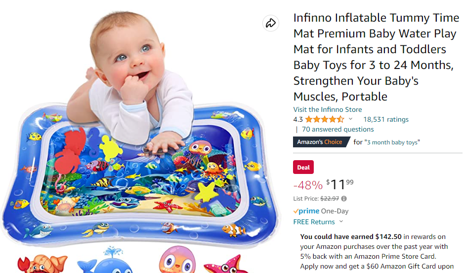 Amazon.com : Infinno Inflatable Tummy Time Mat Premium Baby Water Play Mat for Infants and Toddlers Baby Toys for 3 to 24 Months, Strengthen Your Baby&#39;s Muscles, Portable : Toys &amp; Games