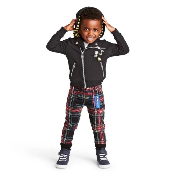 Toddler Boys' Burger Graphic Long Sleeve Zip-Up Hooded Sweatshirt - Harajuku Mini for Target Black