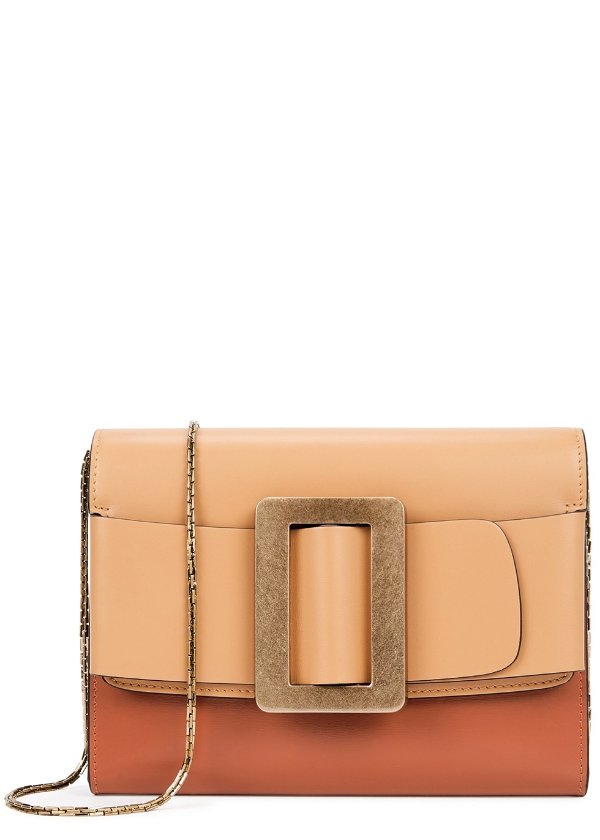 Buckle two-tone leather clutch