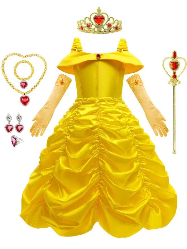 Girls Princess Costume Dress With Accessories, Beauty & The Beast Dress - Clothing, Shoes & Jewelry - Temu