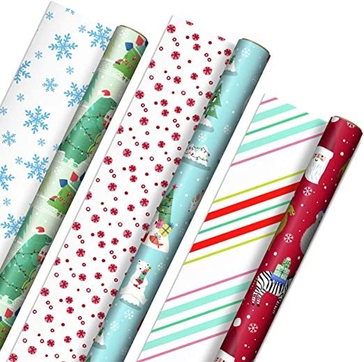Trendy Reversible Christmas Wrapping Paper for Kids (3 Rolls: 120 sq. ft. ttl) 