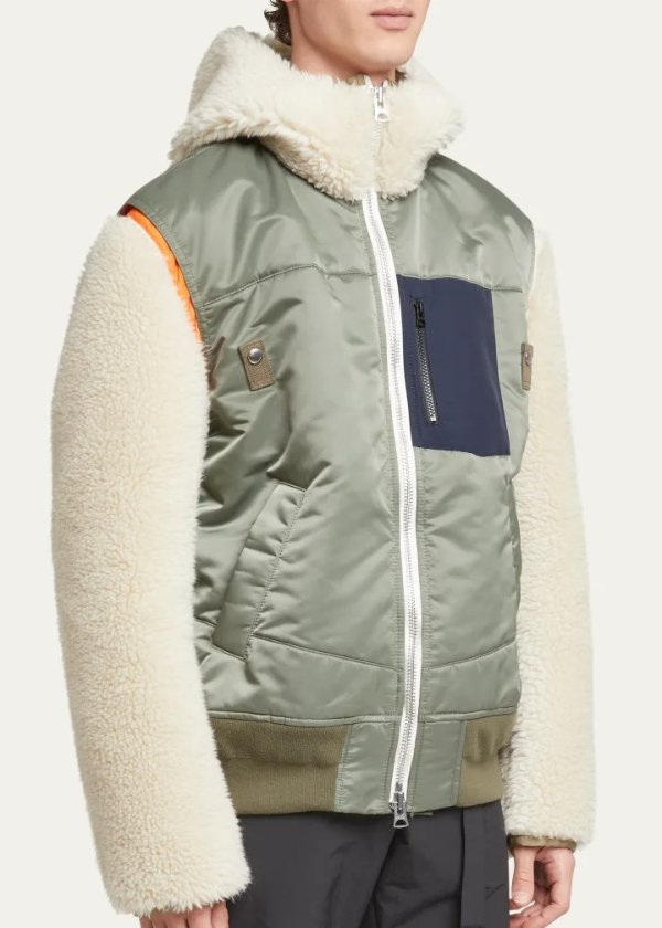 Men's Nylon Body and Sherpa Sleeve Combo Jacket