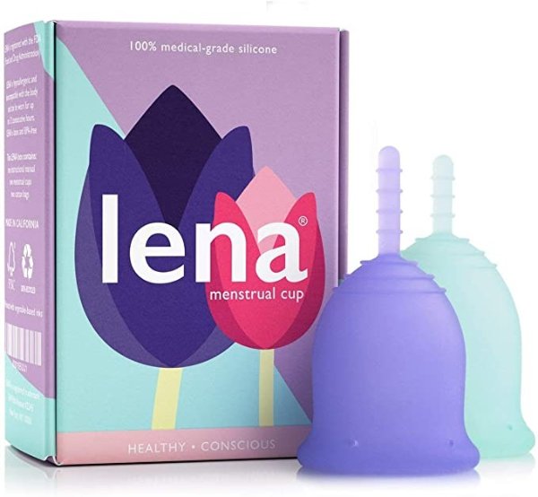 Menstrual Cup - 2-Pack - Reusable Period Cup - Tampon and Pad Alternative - Small and Large - Purple and Turquoise - Made in USA
