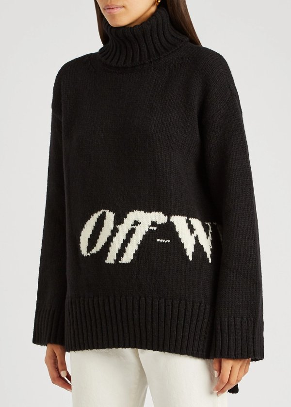Black logo-intarsia wool-blend jumper