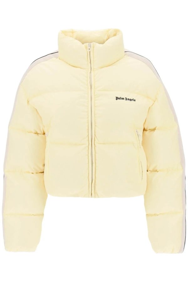 cropped puffer jacket with bands on sleeves