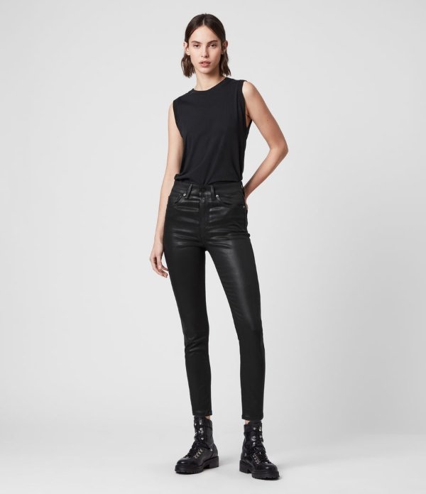 Dax Cropped High-Rise Superstretch Skinny Jeans, Coated Black