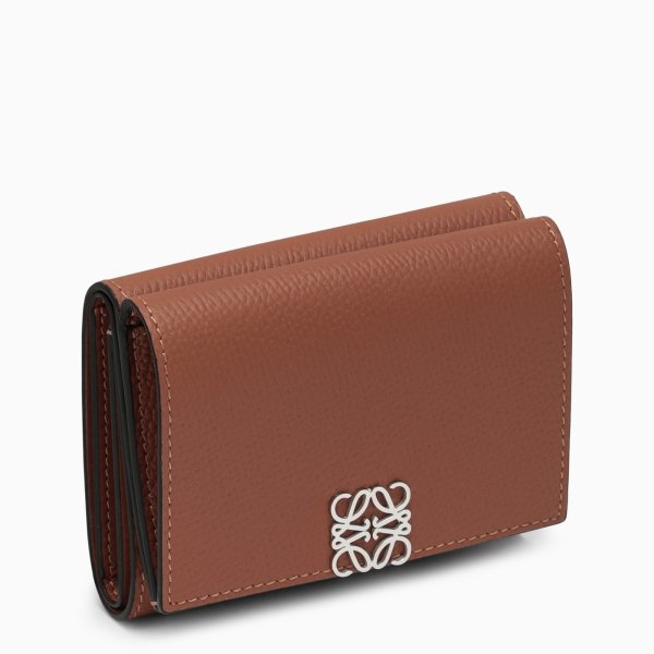 Anagram brown grained leather trifold wallet