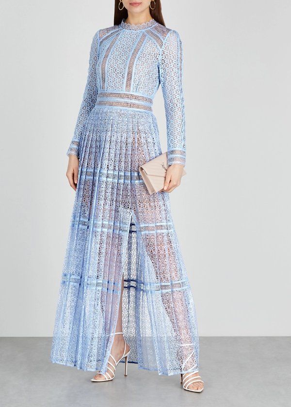 Light blue guipure lace maxi dress