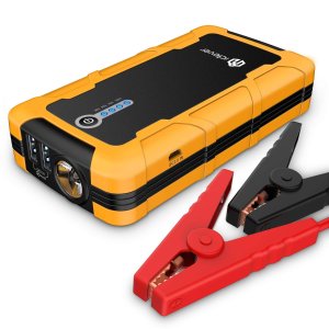 iClever 15000mAh Peak 600amp Portable Car Jump Starter BoostEngine External Power Bank with Multiple Protected Smart Clamp, 100 Lumen LED Light, Yellow