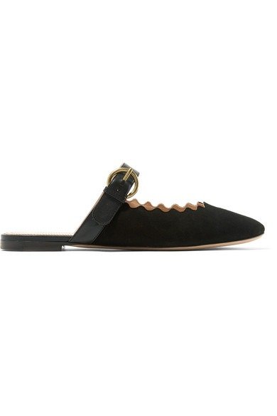 Lauren leather-trimmed suede slippers