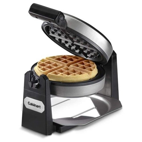 WAF-F10B Belgian Round Waffle-Iron Maker, Single, Black/Stainless, Easy to clean