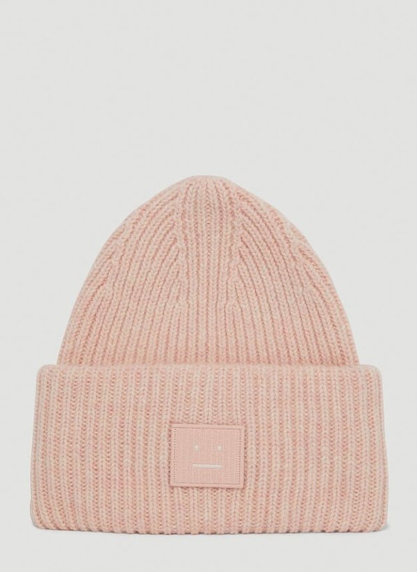 Face Patch Beanie Hat in Pink