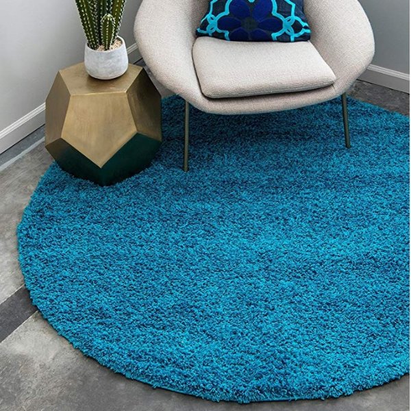 Unique Loom Solo Solid Shag Collection Modern Plush Turquoise Round Rug (6' 0 x 6' 0)