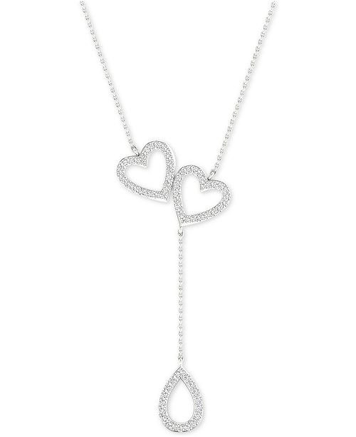 Diamond Heart & Teardrop Lariat Necklace (1/6 ct. t.w.) in Sterling Silver, 16" + 2" extender