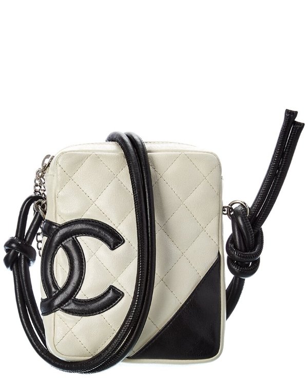 White Quilted Lambskin Leather Cambon Messenger Bag