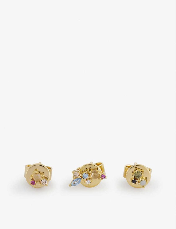 PD PAOLA Atelier La Pallette 18ct gold-plated gemstone stud earrings set of three