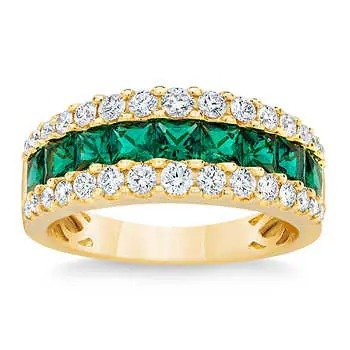Lab Created Emerald and Diamond 14kt Yellow Gold Ring