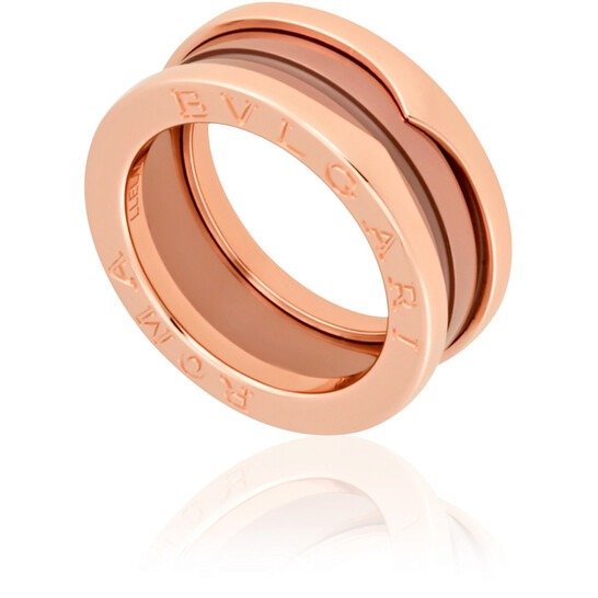 B.Zero1 18k Rose Gold and Cermet 2-Band Ring, Brand