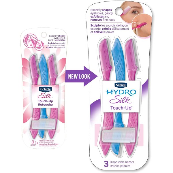 Hydro Silk Touch-Up Multipurpose Exfoliating Dermaplaning Tool, Eyebrow Razor, and Facial Razor with Precision Cover, 3 Count