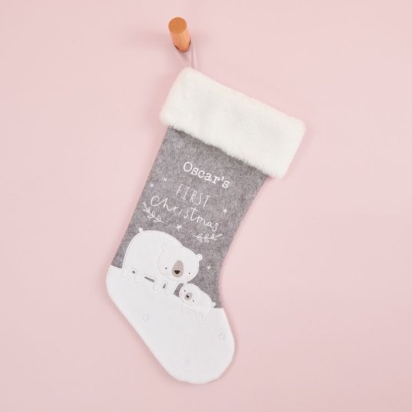 Personalized Small Fur Top 1st Christmas Stocking Welcome %1