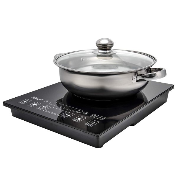 Induction Cooker 1800 Watt, 5 Pre-Programmed Induction Cooktop, Electric Burner with Stainless Steel Pot 10" 3.5 QT 18-8, RHAI-15001