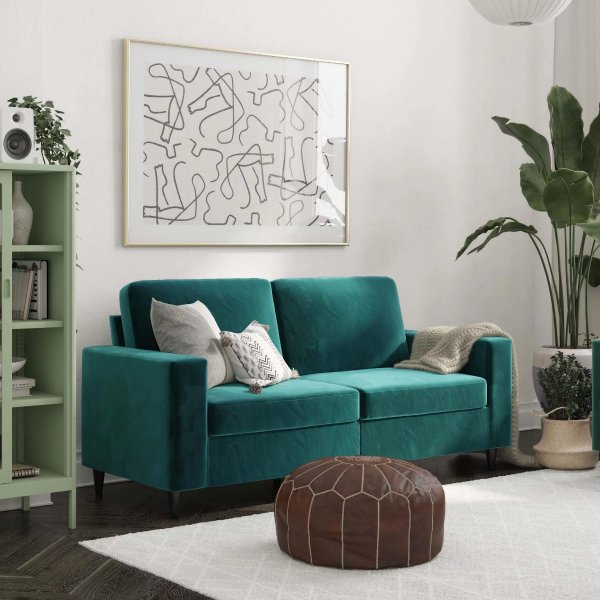 Cooper Three Seater Sofa, Green Velvet