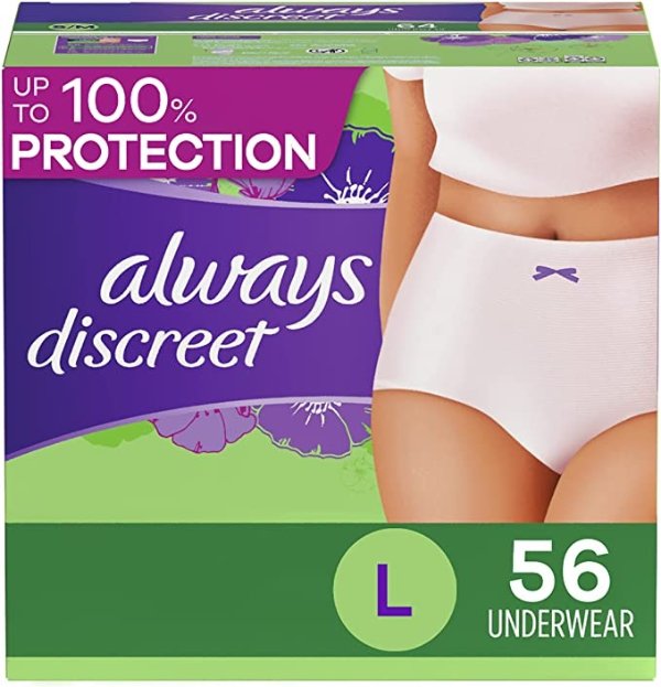 Discreet Incontinence & Postpartum Incontinence Underwear for Women, Large, Maximum Protection, Disposable, 28 Count - Pack of 2 (56 Count Total)