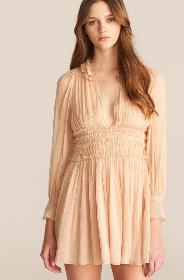 Long Sleeve Silk Chiffon Dress | Rebecca Taylor