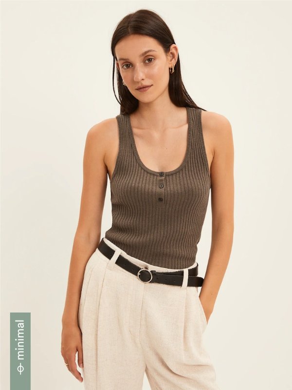 Ribbed Knit Tank Sweater in Brown
