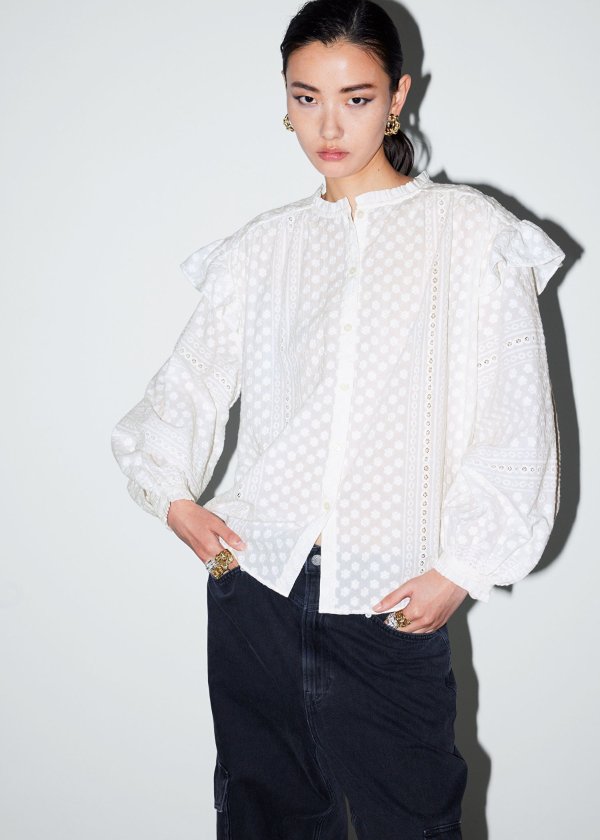 Frilled Floral Embroidery Blouse