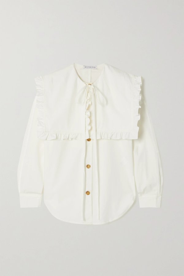 + NET SUSTAIN Tate ruffled organic cotton-poplin blouse