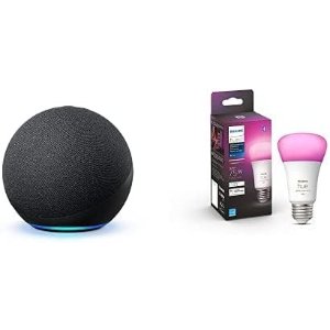 Echo (4th Gen) | Charcoal with Philips Hue Color Smart Bulb