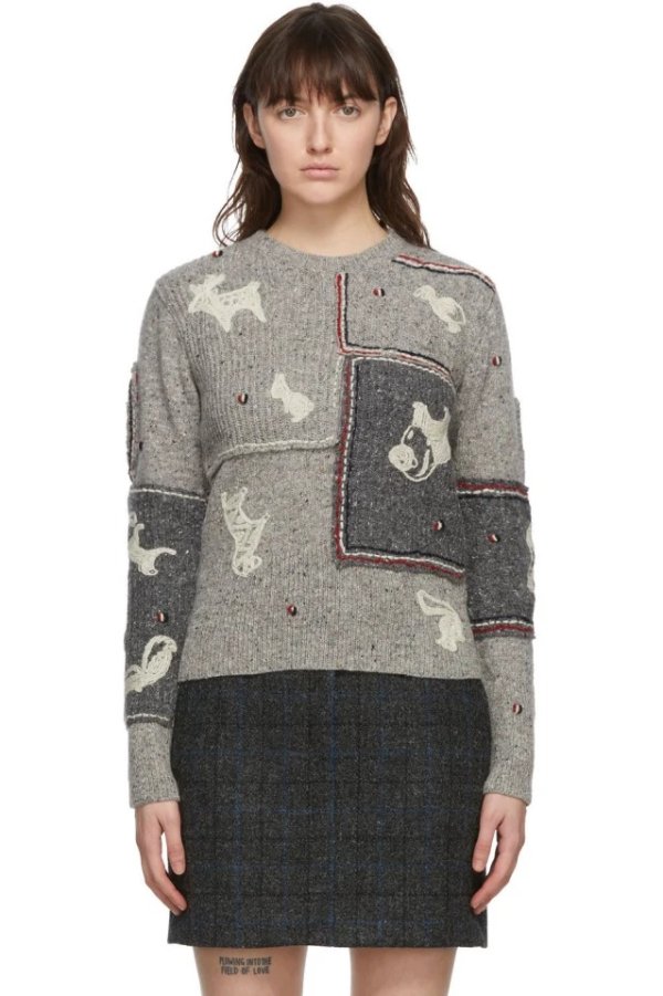 Grey Mohair Animal Icon Classic Crewneck Sweater