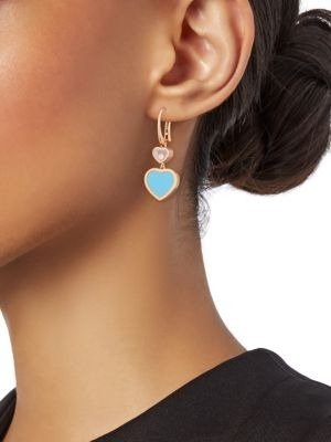 - Happy Hearts 18K Rose Gold, Diamond and Turquoise Drop Earrings