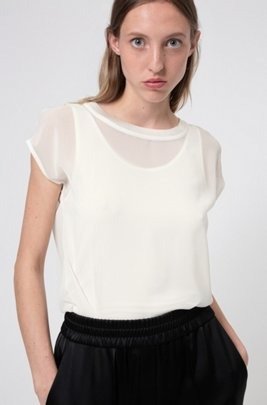 Two-in-one top with chiffon overlay