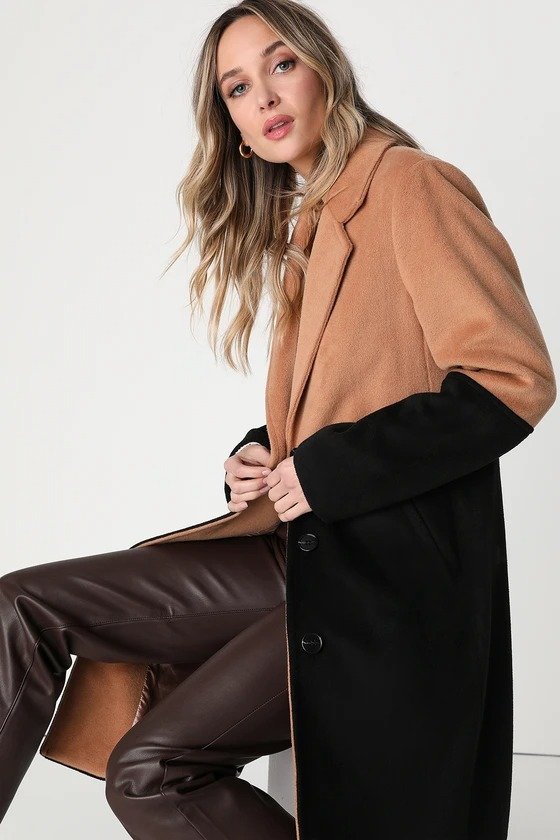 Big City Style Brown and Black Color Block Coat