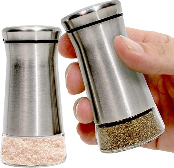 Premium Salt and Pepper Shakers with Adjustable Pour Holes - Elegant Stainless Steel Salt and Pepper Dispenser - Perfect for Himalayan, Kosher and Sea Salts - Spices